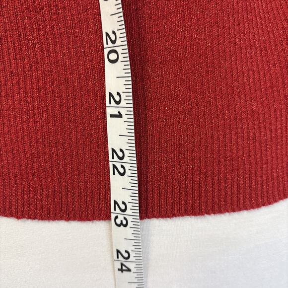 Y2K Vintage Liz Claiborne Red Shimmer Ruffle Trim Holiday Sweater L - Picture 6 of 13